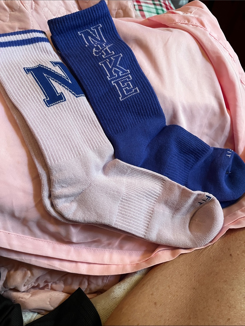 Athletic Crew Socks — Blue & Light Pink with Branded Lettering Nike 2 pack